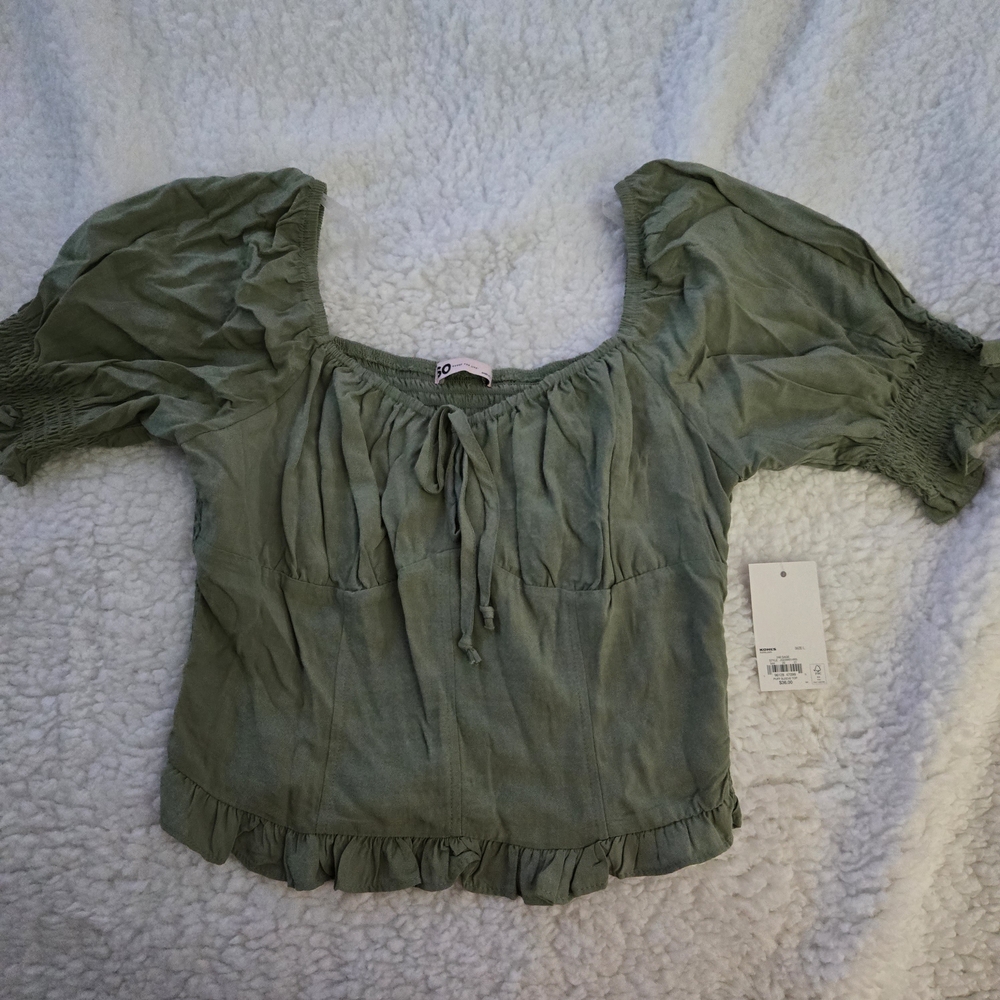 Green Puff Sleeve Top By Sonoma Brand New